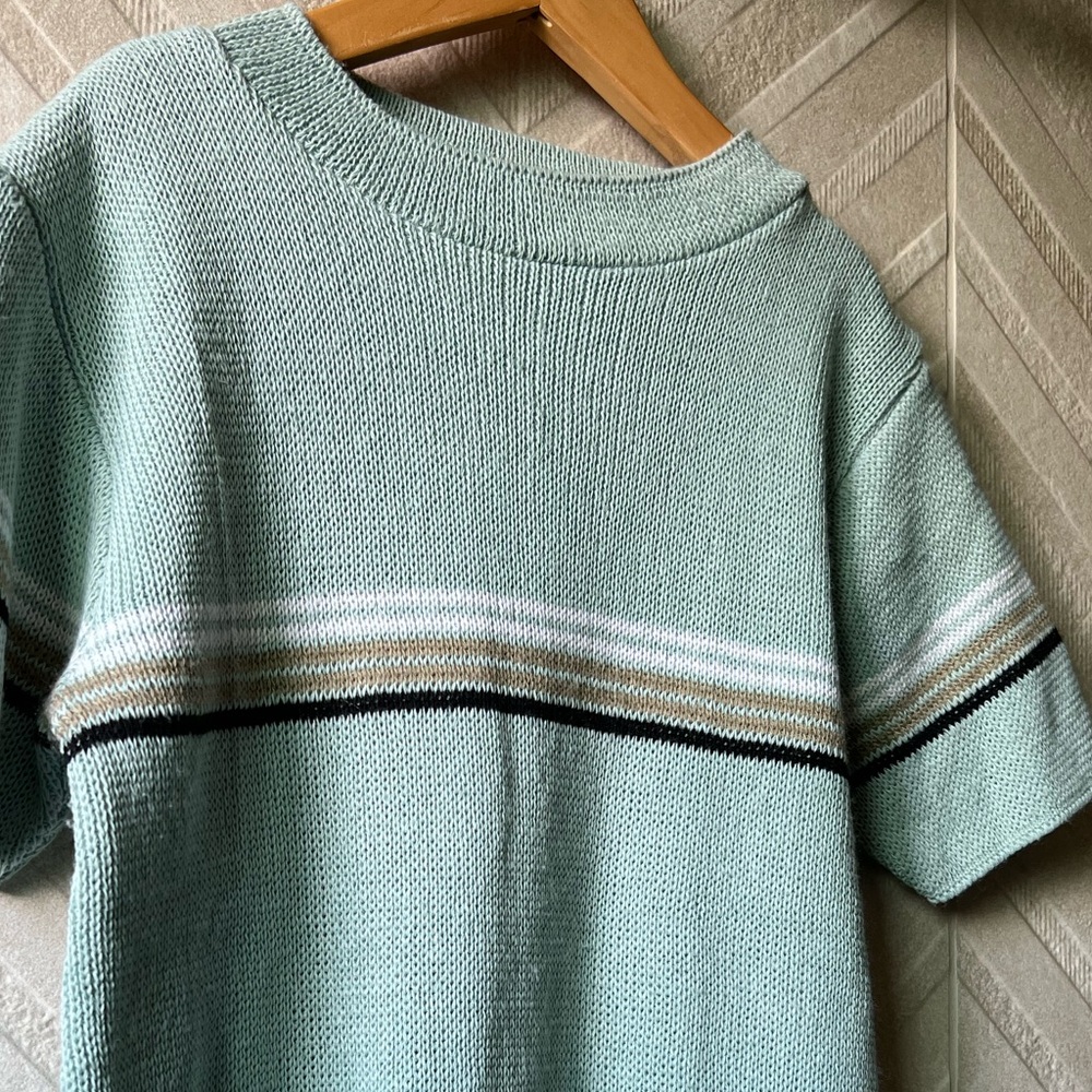 BREEZE Sea Foam Green Knit Short Sleeve Retro Sweater SIZE Large
